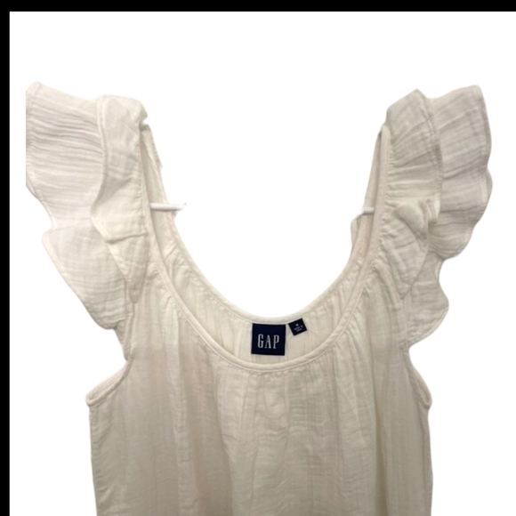 GAP 'New White' Crinkle Gauze Mini Dress Airy Flutter Sleeve Pockets Size XL NWT - Picture 4 of 14